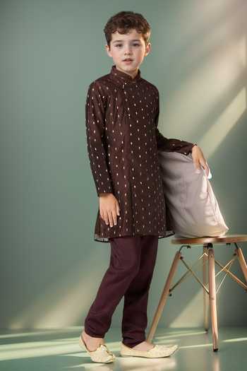 Petite Pomme Zari Butta Brown Kurta Set