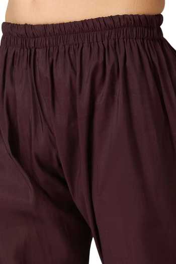 Shop_Petite Pomme_Brown Chanderi, Linen Zari Butta Kurta Set _Online_at_Aza_Fashions