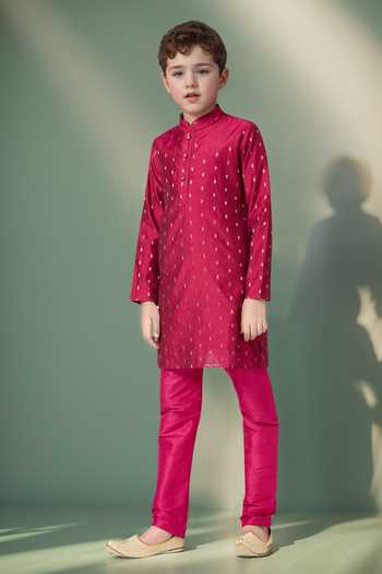 Petite Pomme_Purple Chanderi Zari Butta Detailed Kurta Set _at_Aza_Fashions