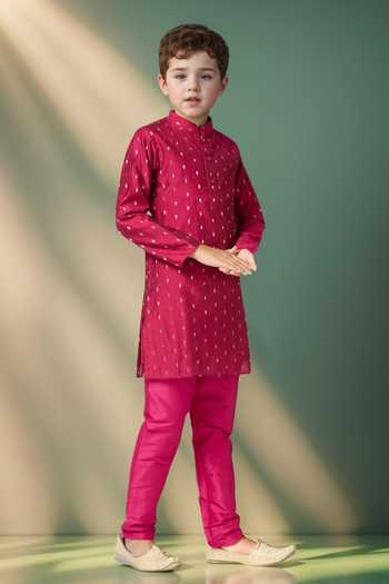 Buy_Petite Pomme_Purple Chanderi Zari Butta Detailed Kurta Set 