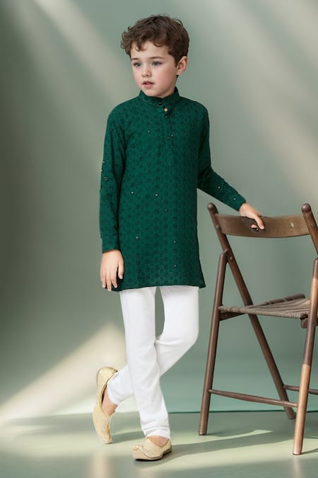 Petite Pomme Geometric Floral Embroidered Kurta Set 