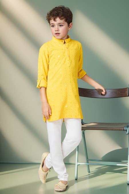 Arihant Rai Sinha Yellow Cotton Kurta Set With Churidar 