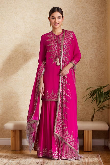 Nakul Sen Geometric Embroidered Kurta Gharara Set 