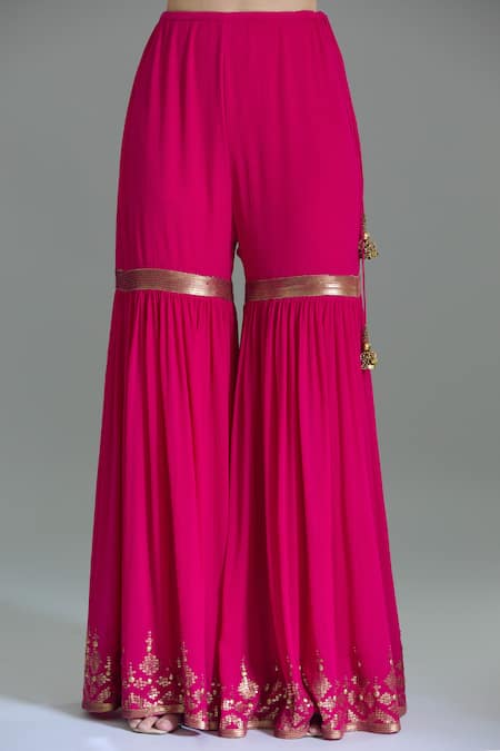 Buy Nakul Sen Pink Chiffon Tassels, Embroidery, Sequins Geometric Kurta Gharara Set Online at Aza Fashions Buy_Nakul Sen_Pink Chiffon Tassels, Embroidery, Sequins Geometric Kurta Gharara Set _Online_at_Aza_Fashions