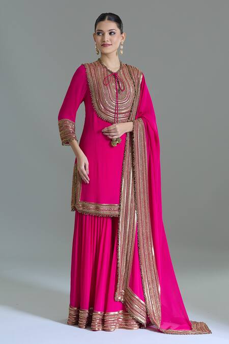 Buy Nakul Sen Pink Chiffon Tassels, Sequins, Beads Embroidered Kurta Gharara Set Online at Aza Fashions Buy_Nakul Sen_Pink Chiffon Tassels, Sequins, Beads Embroidered Kurta Gharara Set _Online_at_Aza_Fashions