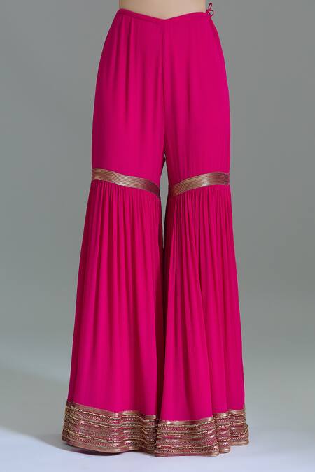 Shop Nakul Sen Pink Chiffon Tassels, Sequins, Beads Embroidered Kurta Gharara Set Online at Aza Fashions Shop_Nakul Sen_Pink Chiffon Tassels, Sequins, Beads Embroidered Kurta Gharara Set _Online_at_Aza_Fashions