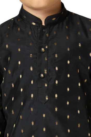 Petite Pomme Black Chanderi, Linen Zari Butta Kurta Set Online at Aza Fashions Petite Pomme_Black Chanderi, Linen Zari Butta Kurta Set _Online_at_Aza_Fashions