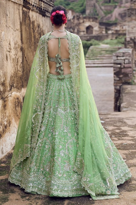 Anushree Reddy Floral Embroidered Green Bridal Lehenga Set 