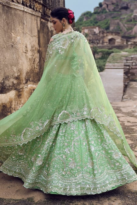 Anushree Reddy Green , Silk Sequins, Beads, Floral Bridal Lehenga Set Online at Aza Fashions Anushree Reddy_Green , Silk Sequins, Beads, Floral Bridal Lehenga Set _Online_at_Aza_Fashions