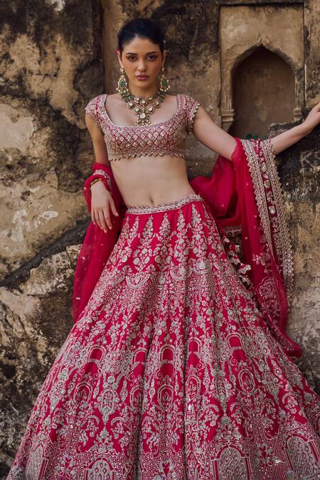 Buy Anushree Reddy Red Silk, Organza Embroidery, Sequins, Zari Square Neck Floral Lehenga Set Online at Aza Fashions Buy_Anushree Reddy_Red Silk, Organza Embroidery, Sequins, Zari Square Neck Floral Lehenga Set _Online_at_Aza_Fashions
