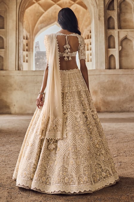 Anushree Reddy Floral Embroidered Greyish Ivory Lehenga Set 