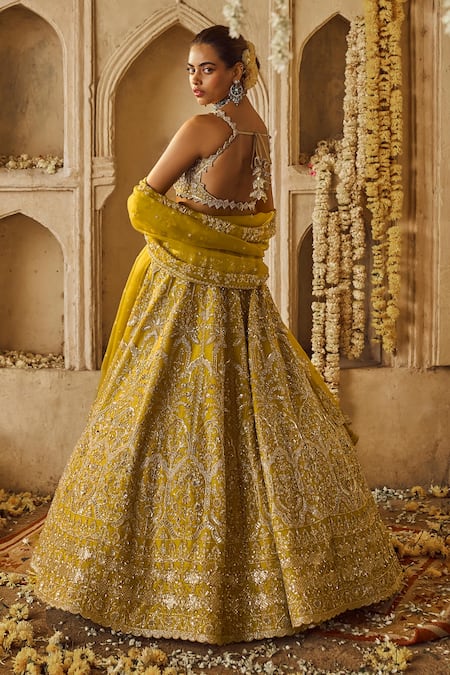 Anushree Reddy Yellow Sequined Floral Embroidered Lehenga Set 