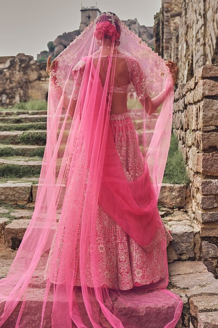 Anushree Reddy Candy Pink Embroidered Bridal Lehenga Set 