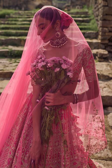 Shop Anushree Reddy Pink , Silk Sequins, Embroidery, Zari Candy Bridal Lehenga Set Shop_Anushree Reddy_Pink , Silk Sequins, Embroidery, Zari Candy Bridal Lehenga Set