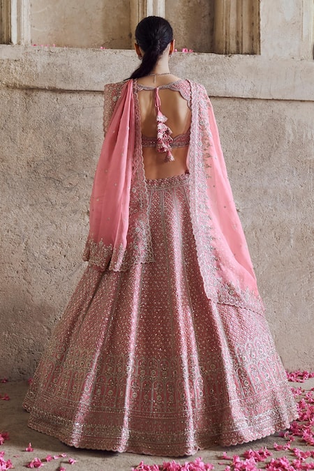Anushree Reddy Floral Embroidered Pink Bridal Lehenga Set 