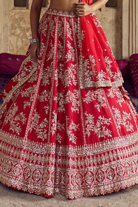 Buy Anushree Reddy Red , Silk Embroidery, Sequins, Zari Round Floral Lehenga Set Online at Aza Fashions Buy_Anushree Reddy_Red , Silk Embroidery, Sequins, Zari Round Floral Lehenga Set _Online_at_Aza_Fashions