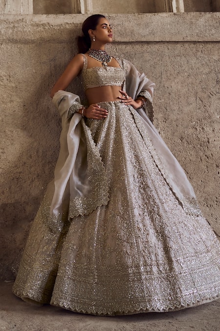 Anushree Reddy Ivory Zari Embroidered Bridal Lehenga Set 