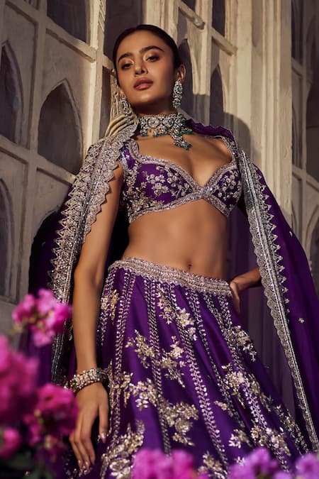 Shop Anushree Reddy Purple Silk, Organza Embroidery, Sequins, Zari Kalidar Bridal Lehenga Set Online at Aza Fashions Shop_Anushree Reddy_Purple Silk, Organza Embroidery, Sequins, Zari Kalidar Bridal Lehenga Set _Online_at_Aza_Fashions