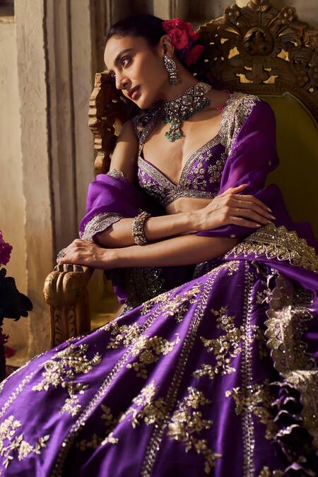 Buy Anushree Reddy Purple Silk, Organza Embroidery, Sequins, Zari Kalidar Bridal Lehenga Set Buy_Anushree Reddy_Purple Silk, Organza Embroidery, Sequins, Zari Kalidar Bridal Lehenga Set