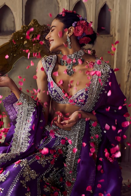 Shop Anushree Reddy Purple Silk, Organza Embroidery, Sequins, Zari Kalidar Bridal Lehenga Set Shop_Anushree Reddy_Purple Silk, Organza Embroidery, Sequins, Zari Kalidar Bridal Lehenga Set
