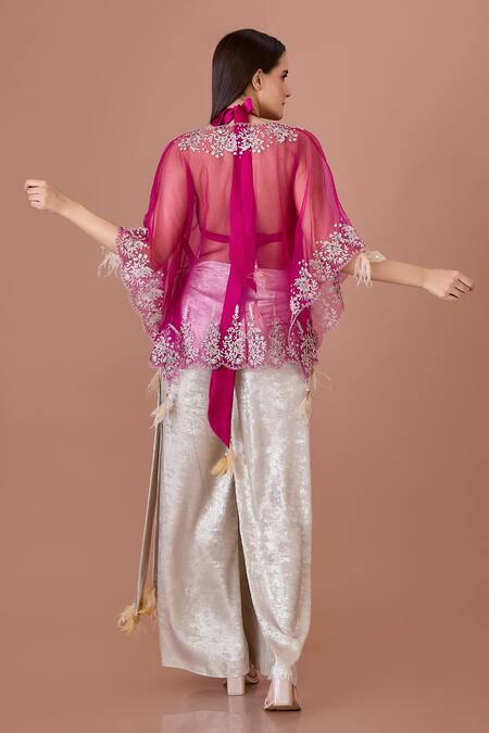 Shop Dilnaz Purple Net Embroidery Plunge Neck Kasab Thread Kaftan at Aza Fashions Shop_Dilnaz_Purple Net Embroidery Plunge Neck Kasab Thread Kaftan_at_Aza_Fashions