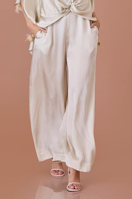 Buy_Dilnaz_Beige Net V Neck Solid Jumpsuit With Draped Kaftan _Online_at_Aza_Fashions