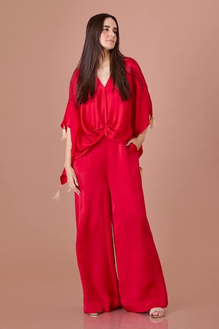 DILNAZ Blended Satin Jumpsuit With Kaftan 