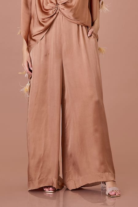 Buy Dilnaz Brown Blended Satin V Neck Jumpsuit And Kaftan Set Online at Aza Fashions Buy_Dilnaz_Brown Blended Satin V Neck Jumpsuit And Kaftan Set_Online_at_Aza_Fashions