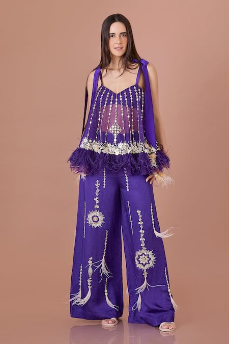 DILNAZ Star Sequin & Bead Work Trouser 