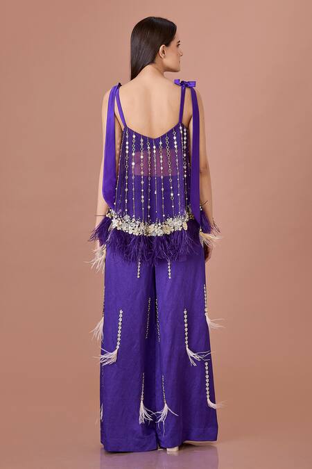 Shop Dilnaz Purple Linen Sequins, Beads Embroidered Star Trouser at Aza Fashions Shop_Dilnaz_Purple Linen Sequins, Beads Embroidered Star Trouser_at_Aza_Fashions