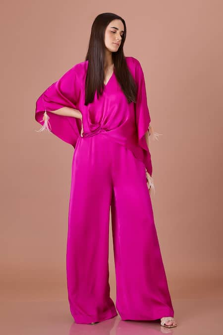 DILNAZ Blended Satin Jumpsuit With Sequin Work Kaftan 