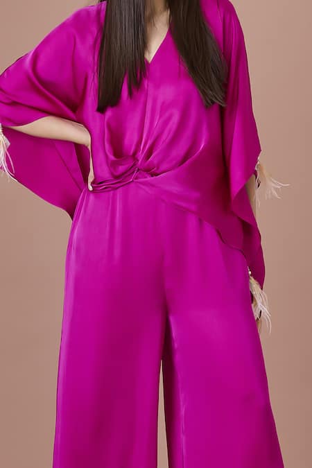 Dilnaz Purple Brocade, Silk Satin Sequins V-neck Embroidered Kaftan Jumpsuit Online at Aza Fashions Dilnaz_Purple Brocade, Silk Satin Sequins V-neck Embroidered Kaftan Jumpsuit _Online_at_Aza_Fashions