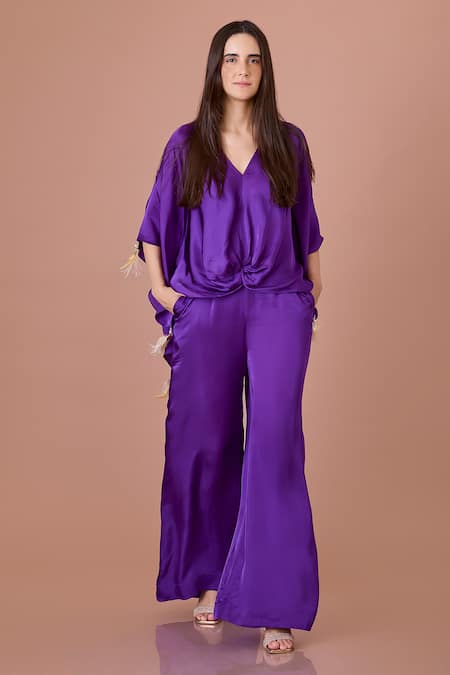 DILNAZ Solid Jumpsuit With Draped Kaftan 