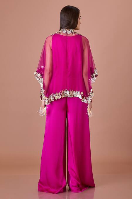 Shop Dilnaz Purple Blended Satin Embroidered Sequin V Neck Kaftan Jumpsuit at Aza Fashions Shop_Dilnaz_Purple Blended Satin Embroidered Sequin V Neck Kaftan Jumpsuit_at_Aza_Fashions