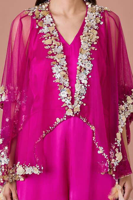 Dilnaz Purple Blended Satin Embroidered Sequin V Neck Kaftan Jumpsuit Online at Aza Fashions Dilnaz_Purple Blended Satin Embroidered Sequin V Neck Kaftan Jumpsuit_Online_at_Aza_Fashions