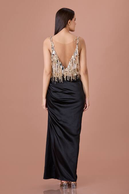 Shop_Dilnaz_Beige Net Embellished Sequin Illusion Feather Top _at_Aza_Fashions