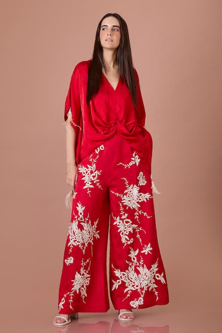 DILNAZ Gara Embroidered Floral Flared Trouser 