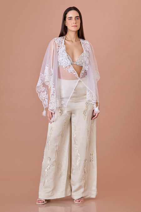 DILNAZ Thread Embroidered Sheer Kaftan 