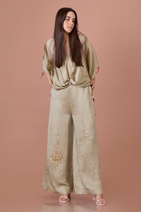 DILNAZ Snowflake Embellished Flared Trouser 