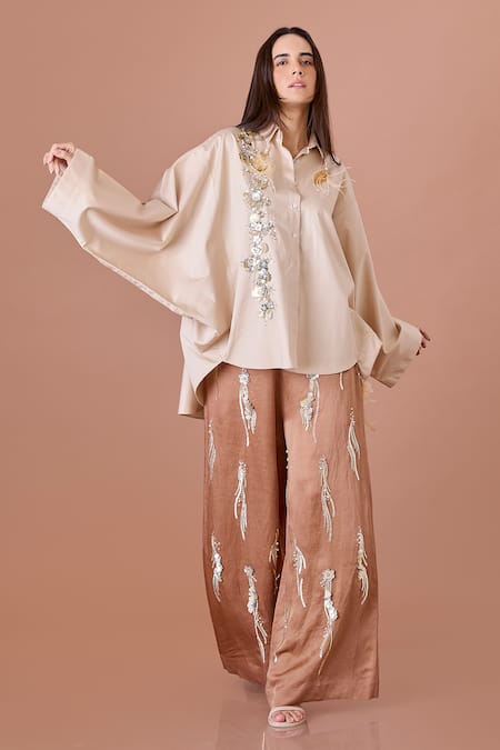 DILNAZ Sequin Wave Embellished Shirt 