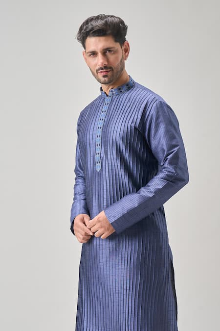 Buy_Arihant Rai Sinha_Blue Silk, Cotton Pintux Kurta Set _Online_at_Aza_Fashions