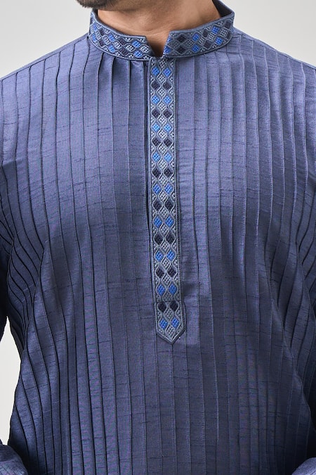 Shop_Arihant Rai Sinha_Blue Silk, Cotton Pintux Kurta Set _Online_at_Aza_Fashions