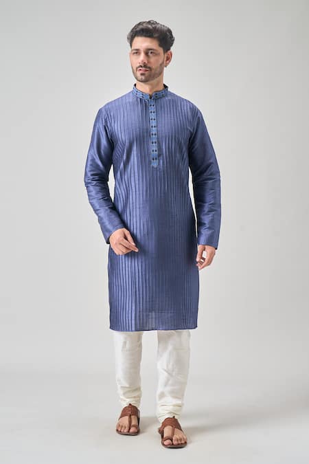 Arihant Rai Sinha_Blue Silk, Cotton Pintux Kurta Set _at_Aza_Fashions