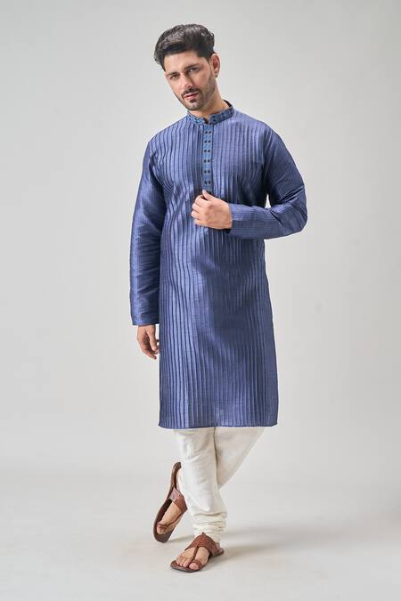 Buy_Arihant Rai Sinha_Blue Silk, Cotton Pintux Kurta Set 