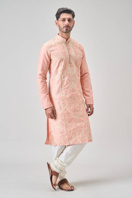 Buy_Arihant Rai Sinha_Pink Polyester, Silk, Chanderi Embroidery Thread Kurta And Churidar Set_Online_at_Aza_Fashions