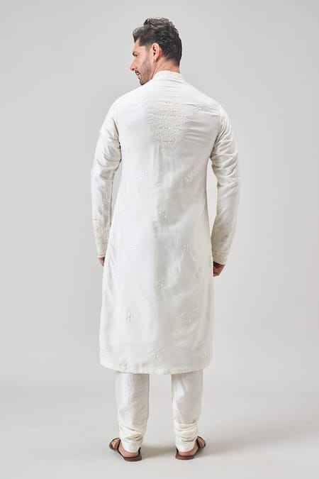 Shop Arihant Rai Sinha Cream Polyester, Chanderi Silk Embroidery Kurta Set at Aza Fashions Shop_Arihant Rai Sinha_Cream Polyester, Chanderi Silk Embroidery Kurta Set _at_Aza_Fashions