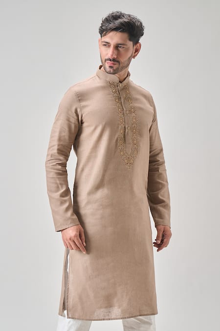 Buy Arihant Rai Sinha Peach Linen, Cotton Embroidery Thread Kurta Set Online at Aza Fashions Buy_Arihant Rai Sinha_Peach Linen, Cotton Embroidery Thread Kurta Set_Online_at_Aza_Fashions