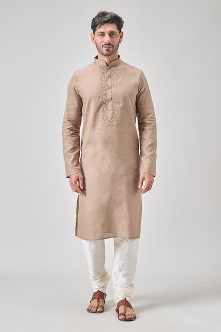 Shop Arihant Rai Sinha Peach Linen, Cotton Embroidery Thread Kurta Set Online at Aza Fashions Shop_Arihant Rai Sinha_Peach Linen, Cotton Embroidery Thread Kurta Set_Online_at_Aza_Fashions
