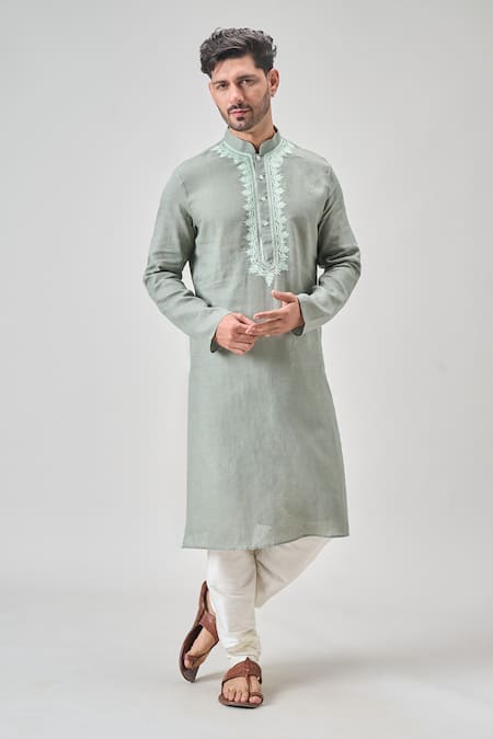 Buy Arihant Rai Sinha Green Linen, Cotton Embroidery Thread Kurta Set Online at Aza Fashions Buy_Arihant Rai Sinha_Green Linen, Cotton Embroidery Thread Kurta Set_Online_at_Aza_Fashions