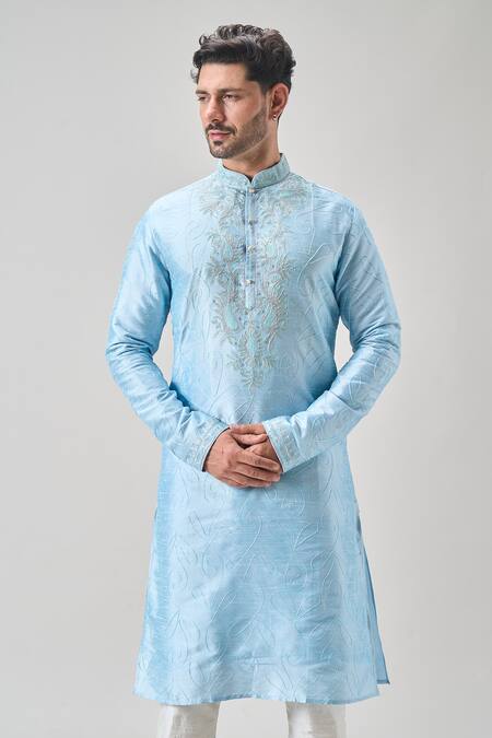Buy Arihant Rai Sinha Blue Silk Embroidery Floral Thread Kurta Set Online at Aza Fashions Buy_Arihant Rai Sinha_Blue Silk Embroidery Floral Thread Kurta Set _Online_at_Aza_Fashions